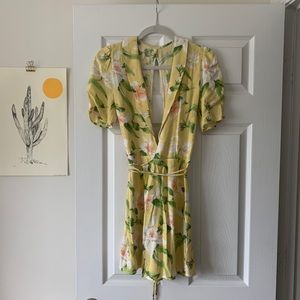 Reformation Yellow Floral Deep V Mini Dress Medium